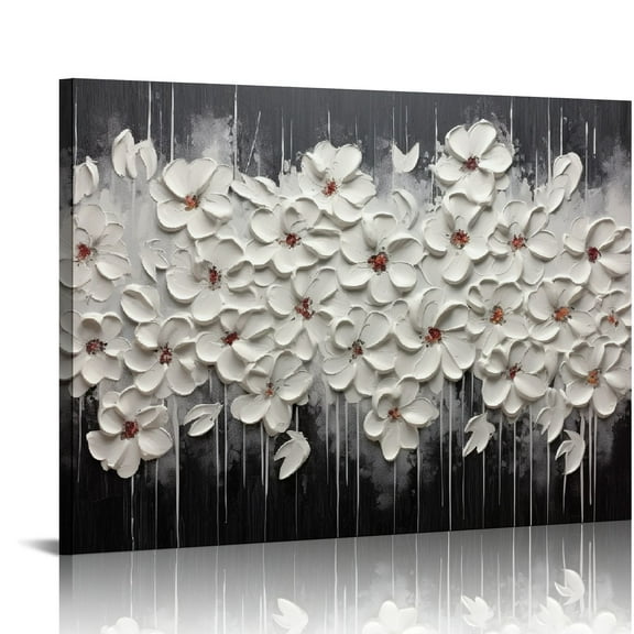 JEUXUS Abstract Plum Canvas Wall Art White Flowers Living Room Wall Decor Large Wall Art Hand-Painted Oil Floral Painting Print Pictures Plum Blossom Artwork for Home Office Ready to Hang