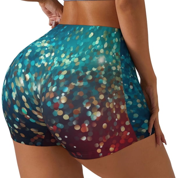 Fotbe Colorful Rainbow Glitter Shorts Sin Costuras – Shorts Deportivos de Cintura Alta para Mujer, Elásticos para Gimnasio, Yoga, Running o Ciclismo-X-Large