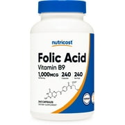Nutricost Folic Acid (Vitamin B9) 1000 mcg, 240 Capsules - Gluten Free, Non-GMO Supplement