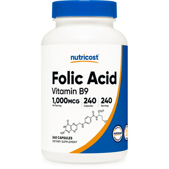 Nutricost Folic Acid (Vitamin B9) 1000 mcg, 240 Capsules - Gluten Free, Non-GMO Supplement