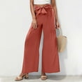 thumbnail image 2 of Clean Women Baggy Stretchy Wide Leg Pants Elastic High Waist Trousers Causal High Waisted Cotton Pantaloons Adjustable Bow Lace-Up Trousers Loose Flowy Beach Pant, 2 of 4