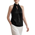 thumbnail image 2 of Deago Women's Elegant Twist Front Halter Sleeveless Satin Tank Tops Keyhole Back Summer Blouses Shirt, 2 of 9