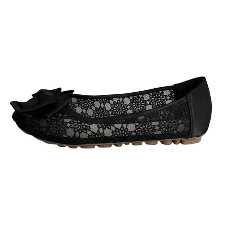 OJSFQUFP Womens Running Shoes Ladies Fashion Breathable Mesh Bow Decorated Flat Bottomed Casual Shoes Work Flats Office Shoes Walking Shoes for Women Black 37