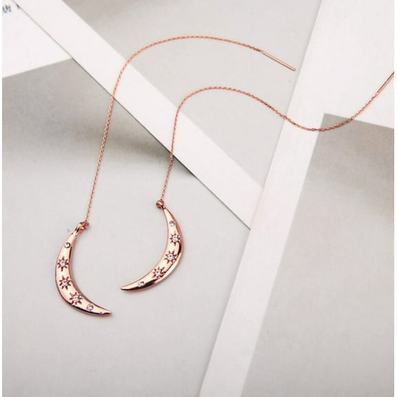Rose Goldtone Crescent Moon Threader Earrings