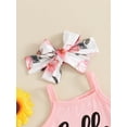 thumbnail image 4 of Argulvti Infant Baby Girls Summer Set, Sleeveless Letter Print Romper + Frill Trim Flower Print Shorts + Headband Outfits, 4 of 6