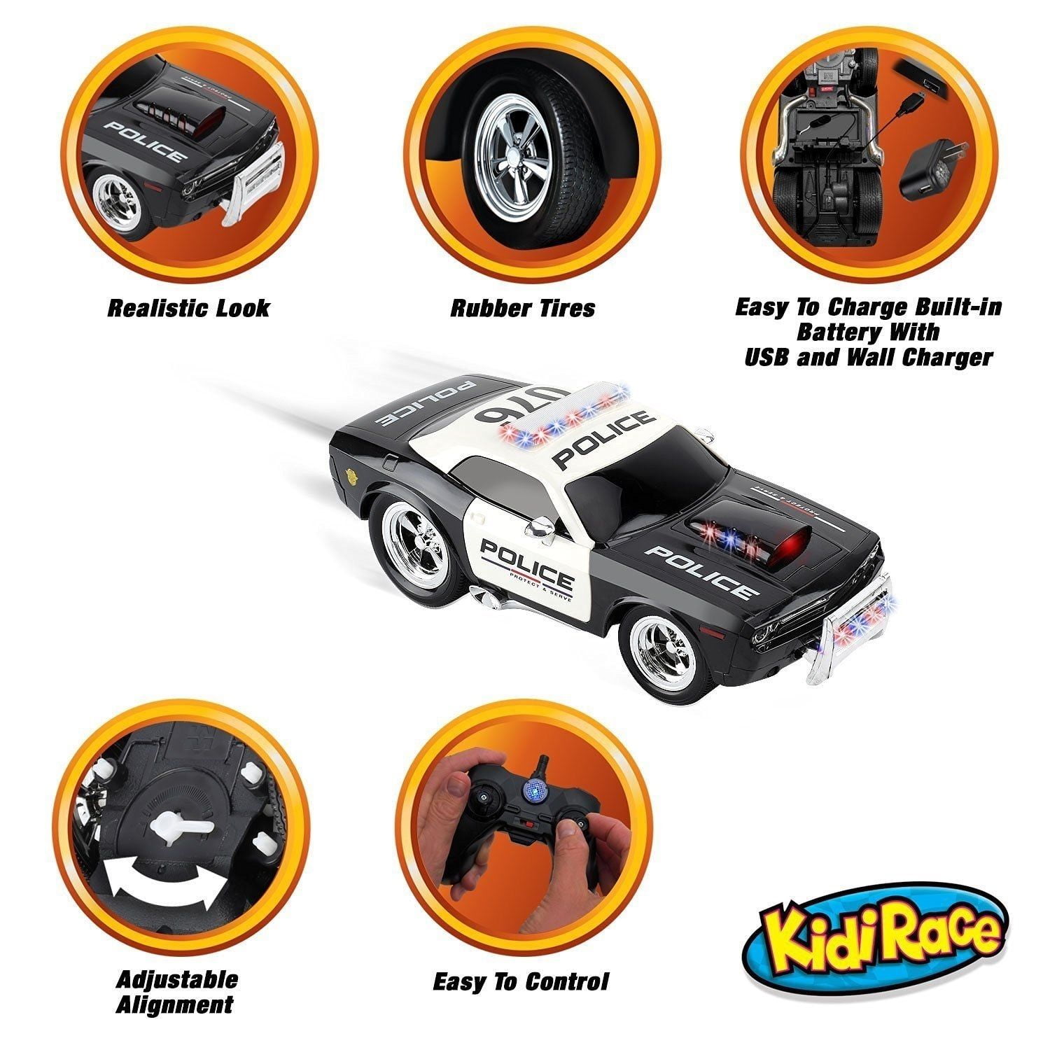 kidirace rc remote control police car