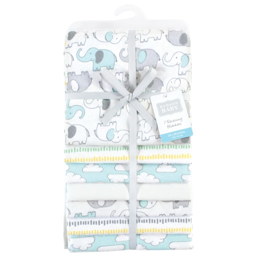 Hudson Baby Unisex Baby Cotton Poly Flannel Receiving Blankets Bundle, Neutral New Elephant, One Size