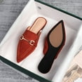 thumbnail image 4 of Women's Spring Autumn Solid Pointed Toe Flat Mules Slippers with Metal Decoration Big Size, 4 of 5
