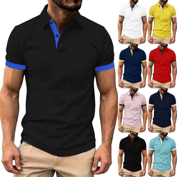Bovxnpu Mens Short Sleeve T Shirts Men's Button Up Button Casual Fashion Daily Tops