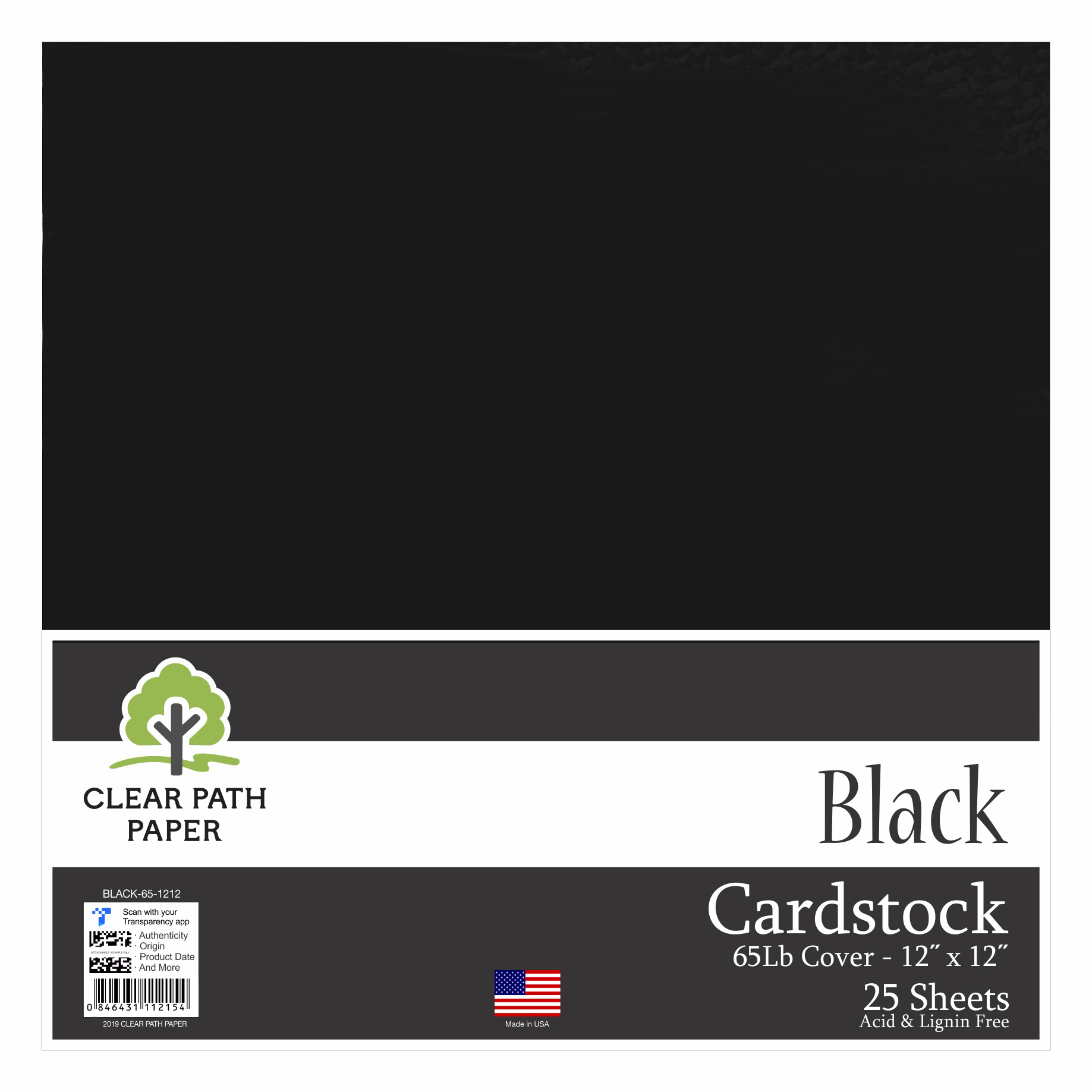 Black Cardstock 12 x 12 inch 65Lb Cover 25 Sheets Clear Path Paper