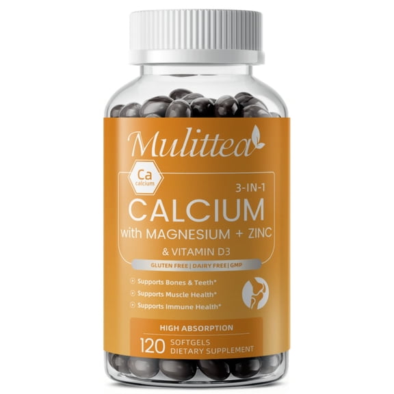 Mulittea Calcium Magnesium Zinc with Vitamin D3, Bone & Teeth Support Supplement, Supports Heart & Immune Health, 120 Capsules