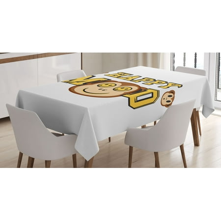 

Emoji Tablecloth Modern Funny Monkeys with Smiling Faces Eyes and Happy Mood Writings Print Rectangular Table Cover for Dining Room Kitchen Decor 60 X 84 White Mustard Umber by Ambesonne