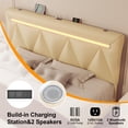 thumbnail image 6 of E-motie King Bed Frame with LED Headboard, Charging Station, Bluetooth Speakers, Beige, 6 of 10