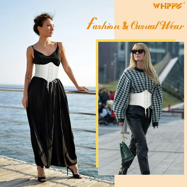 WHIPPY Women Lace-up Corset Waist Belt, Elastic Black Wide Belt For Dress 