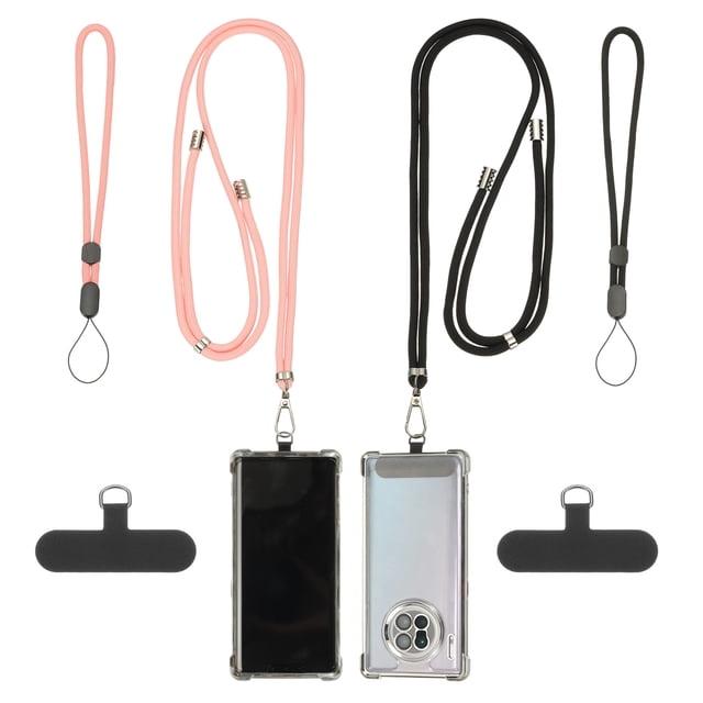 Correa para teléfono Uxcell Universal, 2 juegos de correa ajustable para teléfono cruzada, correa para muñeca a prueba de robo, Negro/Rosa