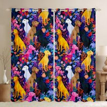 Manfei Pet Dog Lovers Blackout Curtains Set of 2 (52x84 Each),Rustic Flower Floral Window Curtains,Yellow Purple Pink Curtains and Drapes For Kids,Super Cozy Room Decor