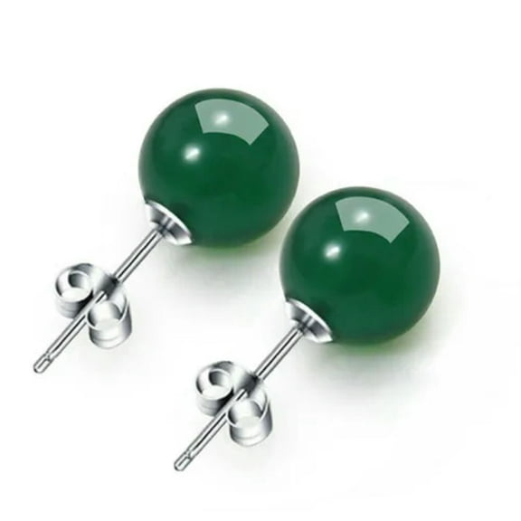 HOOUN 100% Natural 10mm Green Jade Round Gemstone Beads Stud Earrings