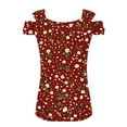 thumbnail image 5 of ZQUUVOU Women's T-Shirt Square Neck Cold Shoulder Printed Floral Short Sleeve Blouse Burgundy (S), 5 of 7