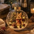 thumbnail image 3 of Clear Glass Christmas Ornament Ball with Bunny Rabbit, Mini Christmas Tree Scene Inside, Gold Crown Hanging Tree Decoration, 3.2x3.2 Inch, 1 Count, 3 of 7