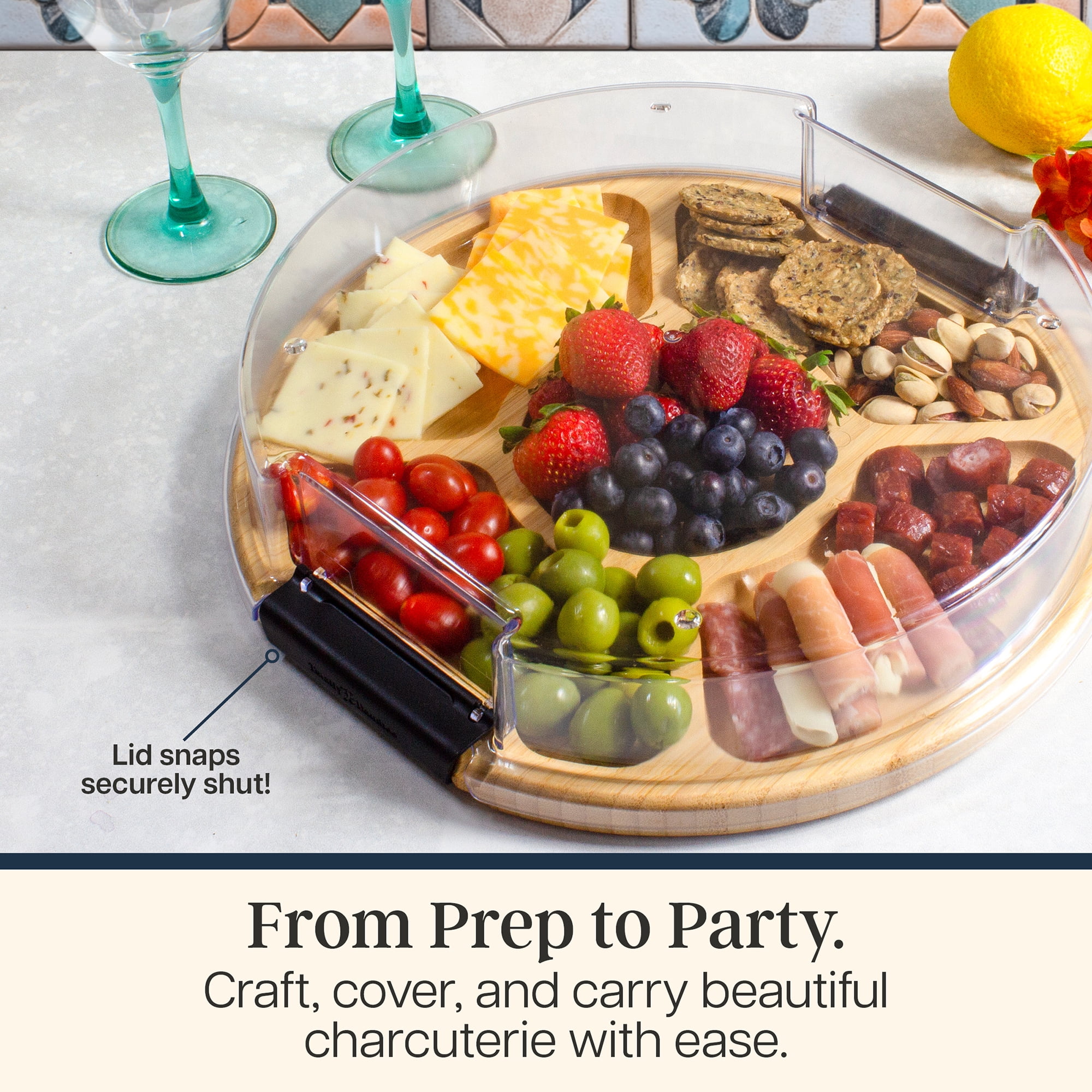 Totally Bamboo Flip, Serve & Store Charcuterie Board with Lid – Reversible Cutting Board & Serving Tray with Compartments, Juice Groove Side, Locking Travel Cover, 12.75 x 12.2  Inches
