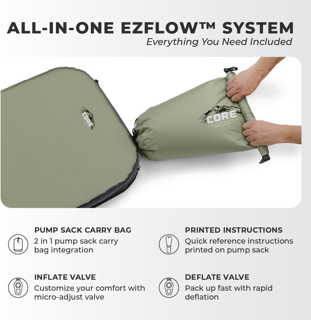 CORE 4 Season Regular Self Inflating Camping Bed, Blow Up Mattress, 4.95lbs