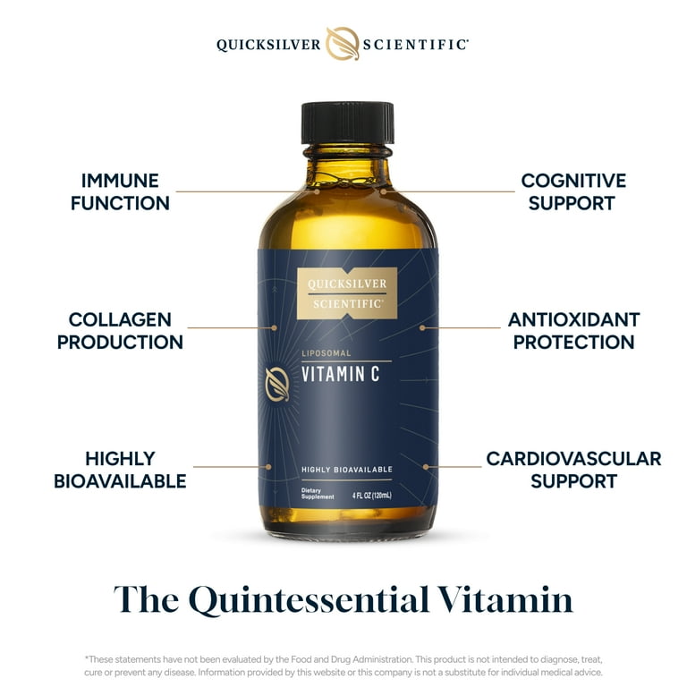 Quicksilver Scientific Liposomal Vitamin C - 1000mg Buffered Liquid Vitamin  C Supplement - Immune + Antioxidant Support - Liposomes for Superior  Absorption - Vegan + Non-GMO (4oz / 120ml)