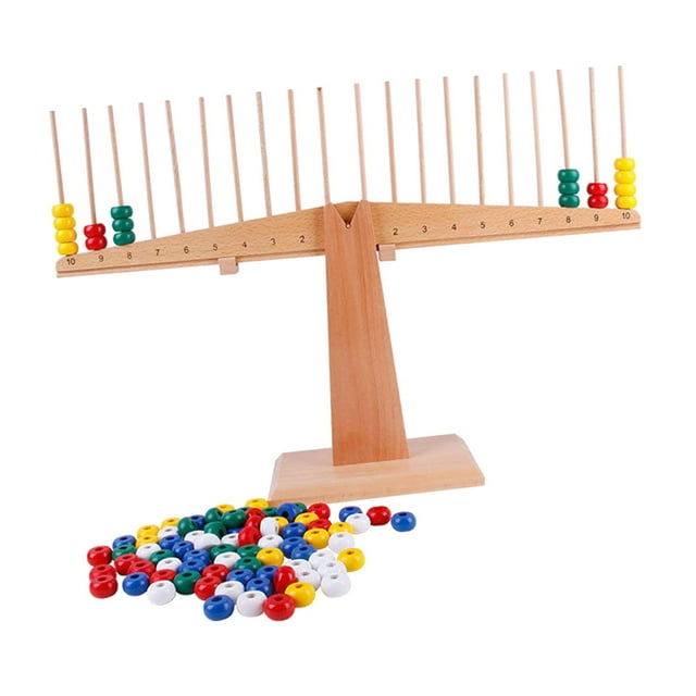 Balanza de madera para contar, juguetes de matemáticas, juguete para la percepción visual, Montessori Cuentas de arco iris