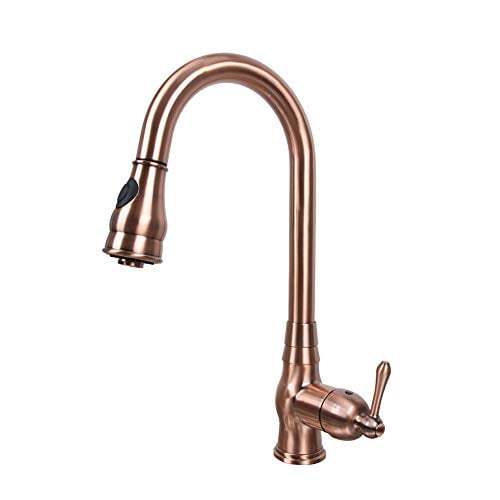 Copper Single-Hole Pull-Down Sprayer Copper Kitchen Sink Faucet Single Handle - Five Years Warranty-Akicon
