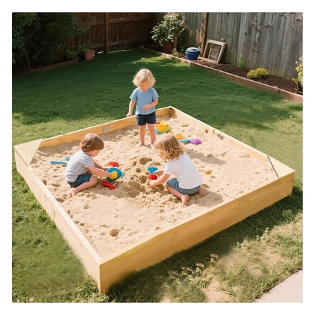 Wooden Sandbox,Beach Digger, 71''x71''x8'' Large Sandbox w/Cover, Outdoor Sand Box for Kids Outdoor Play