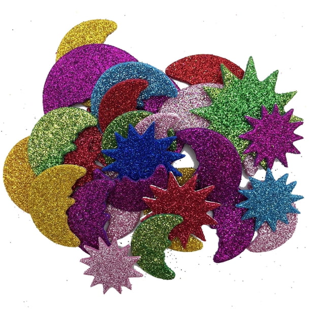 Pegatinas de estrella de cinco puntas de color dorado y rosa, pegatinas de dibujos animados de sol y luna, pegatinas de espuma para jardín de infantes, decoración creativa
