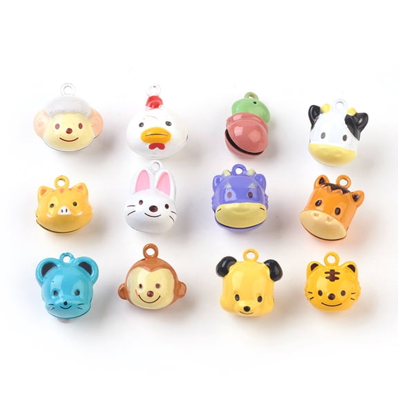 20pc Brass Bell Pendants Twelve Chinese Zodiac Signs Random Mixed Chinese Zodiac 17~25x14~20x12.5~19mm Hole: 2mm