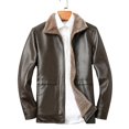 thumbnail image 5 of Atkumj Mens Bomber Jacket Fashion Turn Down Collar Zip Up Outdoor Faux Leather Jacket Casual Solid Color Fleece Lined Warm Jackets for Men XL, 5 of 10