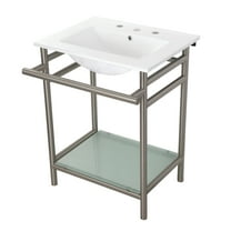 Kingston Brass Vpb24187w8 24" Rectangular Ceramic, Glass, Stainless Steel Console Bathroom