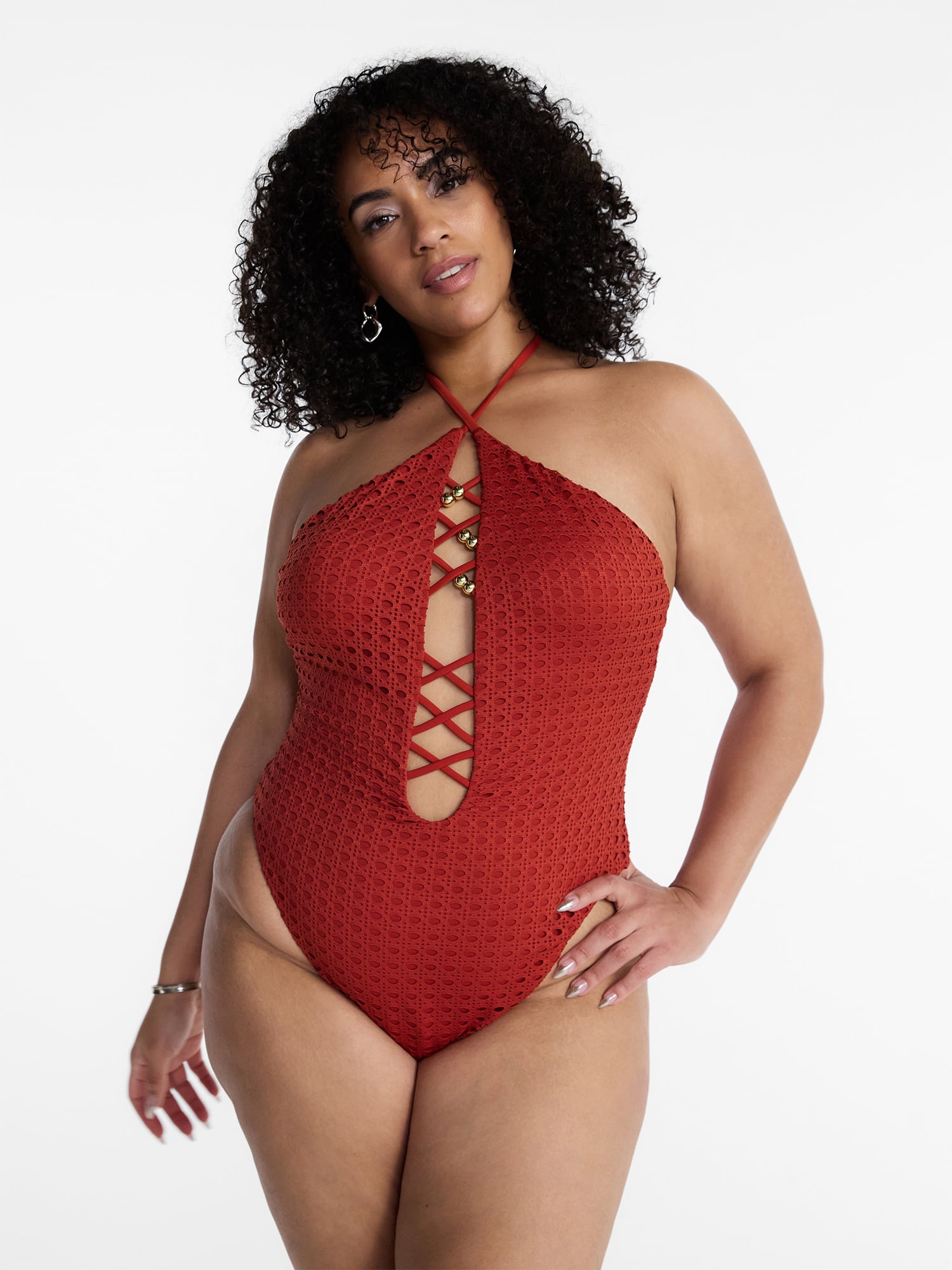 Hot Girl Summer by Megan Thee Stallion Women’s and Women's Plus Summer Stallion Lace Up One-Piece Swimsuit, Sizes XS-3X