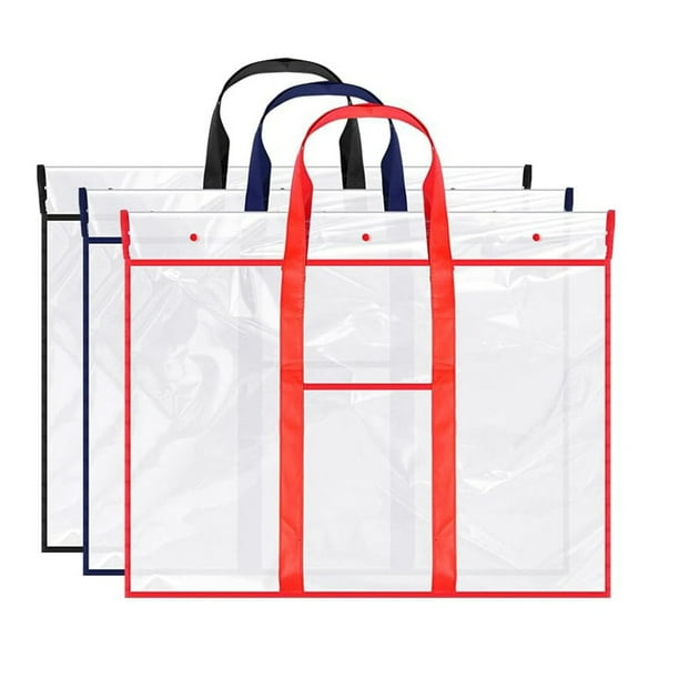 Paquete de 3 Bolsas Grandes para Guardar Carteles, Soporte para Tablón de Anuncios, Carpeta de PVC para Arte con Bolsillo, Organizador de Portafolios de Arte Transparente