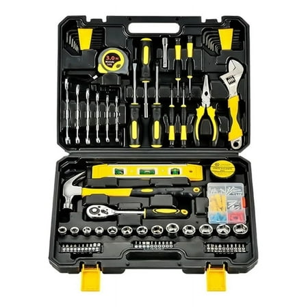GOXAWEE 108-Piece Hand Tool Set, General Household Tool Kit with Plastic Storage Toolbox for Home Car Repair and DIY, G5239