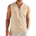 thumbnail image 2 of Men's Sleeveless Henley Tank Top Summer Beach Tank Tops Collarless Casual Cruise Dress Shirt Color L, 2 of 9