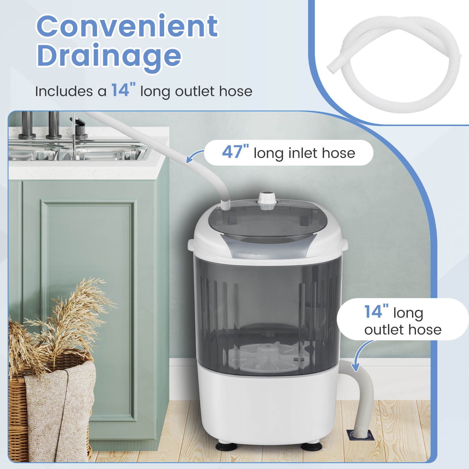 Costway Portable Mini Counter Top Washing Machine 5.5lbs Spin Basket Laundry Grey