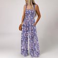 thumbnail image 3 of Onepieces Jumpsuit Clearance, Women's and Women's Plus Floral Jumpsuit with Pocket, Sleeveless Jumpsuit Fit Size S,Lavender, 3 of 8