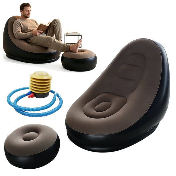 Inflatable Chair for Adults, Portable Folding Inflatable Blow Up Couch with Foot Stool, Lazy Flocking Recliner Chair Air Sofa for Indoor Outdoor Travel Camping