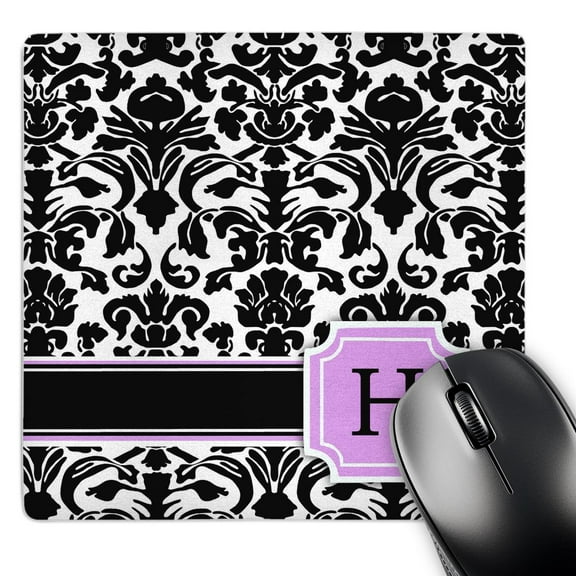 3dRose, Personal initial H monogrammed pink black and white damask pattern girly stylish personalized letter, MousePad