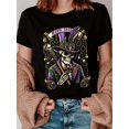 thumbnail image 1 of Mardi Gras & Skeleton Print Crew Neck T-shirt, Polyester Casual Short-sleeved Round Neck T-shirt for Women, 1 of 8