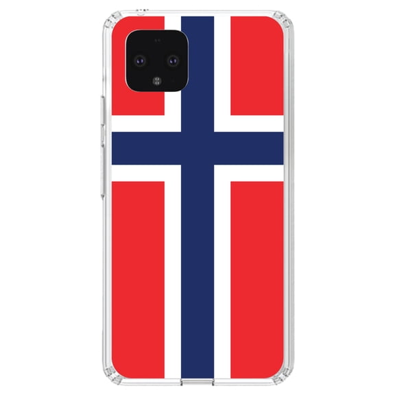 DistinctInk Clear Shockproof Hybrid Case for Google Pixel 4 XL (6.3" Screen) - TPU Bumper, Acrylic Back, Tempered Glass Screen Protector - Norway Flag Red White Blue - Show Your Love of Norway