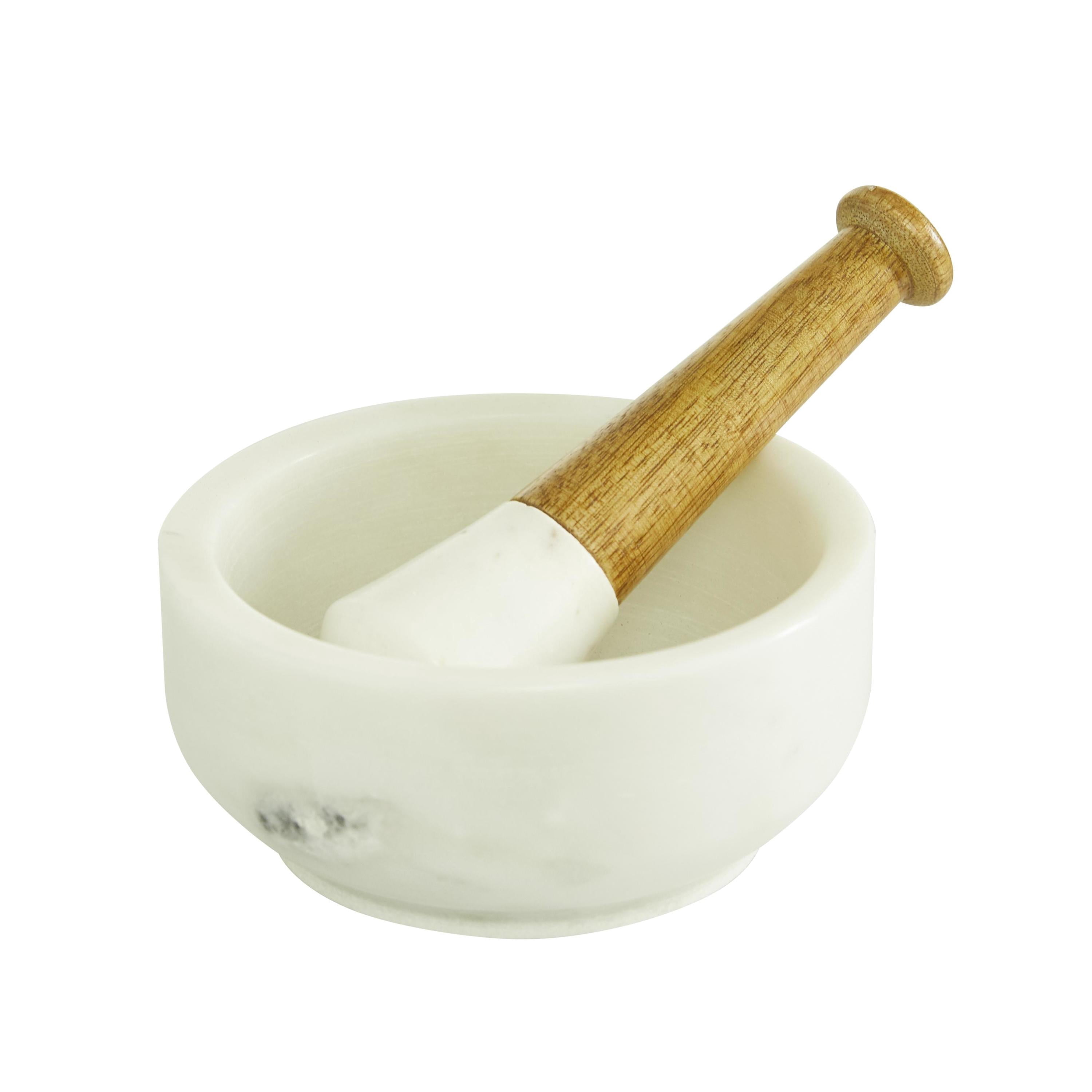 DecMode 6" x 5" White Marble Mortar And Pestel, 3-Pieces