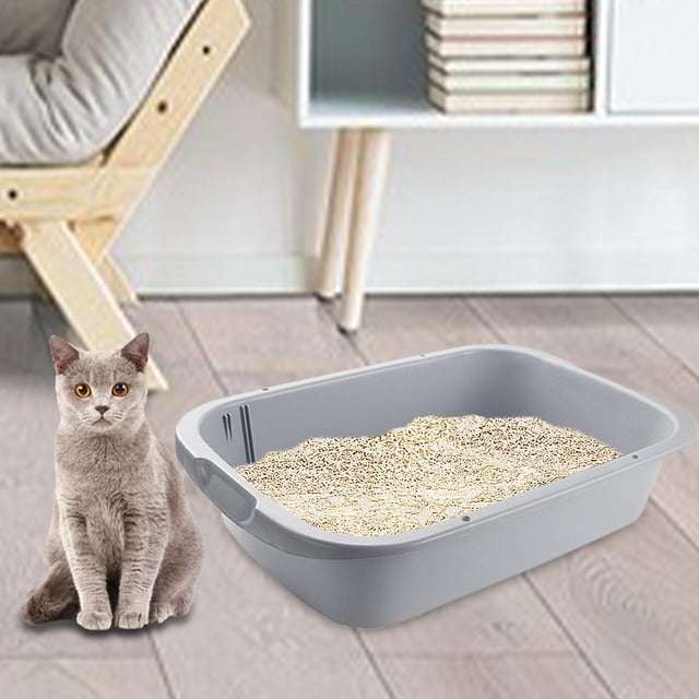 Bandeja de arena para mascotas Orinal Inodoro Sartenes grandes Fácil de limpiar Parte superior abierta Caja de arena para gatos Lados altos para Kitty Gris 36x30x10cm Salvador Bandeja de arena para gatos