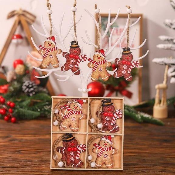 12Pcs Wooden Gingerbread Man Christmas Tree Ornaments - 2.56 Inch Hand-Painted Tree Decorations for Home