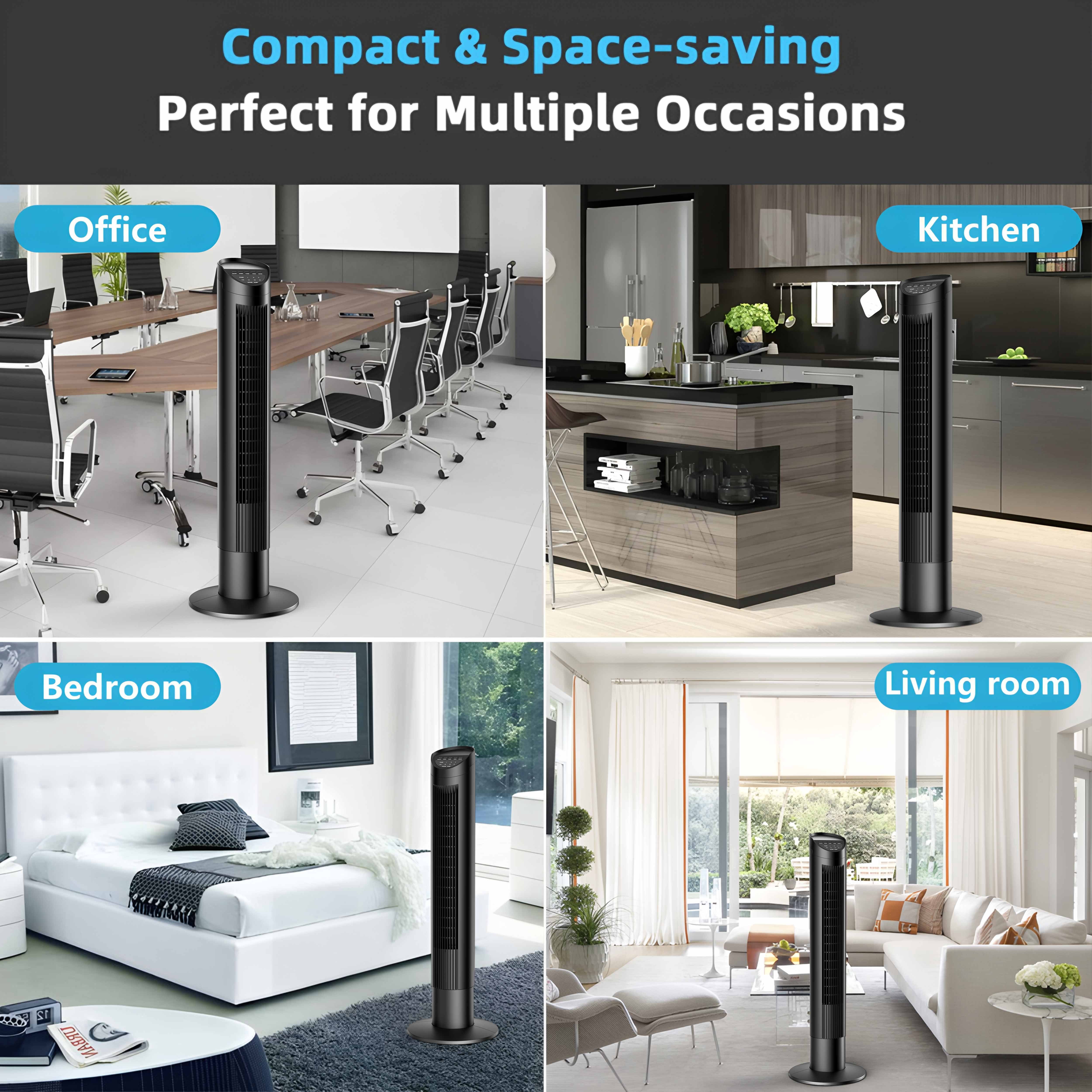 SUGIFT Tower Fan for Home, 35" Standing Floor Fan with Remote, 60 Oscillating Fan, 3 Speeds, 3 Modes, 8H Timer, Quiet Bedroom Fan