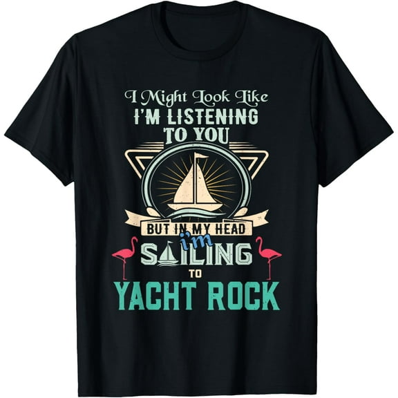 Funny Retro Sailing Yacht Rock Flamingo Distressed Design T-Shirt
