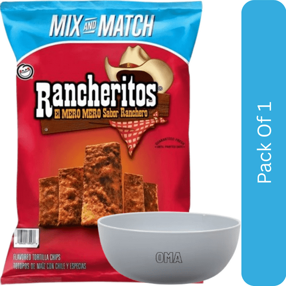 Rancheritos El Mero Sabor Ranchero Flavored Tortilla Chips -18.37 oz, With Olive White Bowl By OMA