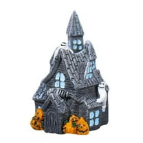 WMGHA Halloween Village Ornaments Accessories,Haunted House Figurine with Bat Ghost Pumpkin for Halloween Decor,Large Pre-Lit Lighted Resin Village Statue for Indoor Outdoor Party Table Decor